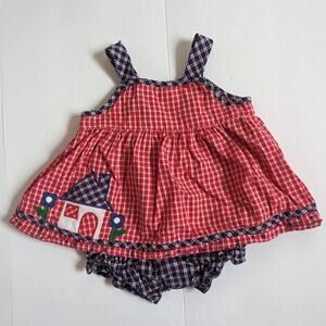 Vtg Florence Eiseman Bubble Girls Sz 12-18m Red House Gingham